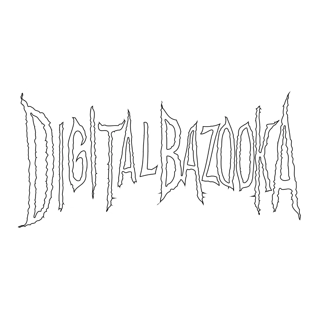 A black and white version of the metal-style logo.