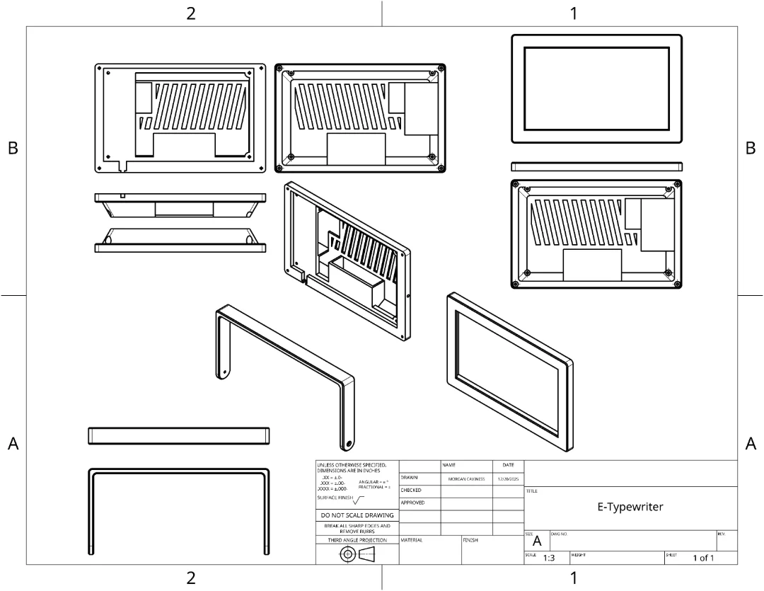 A technical drawing of the typewriter.
